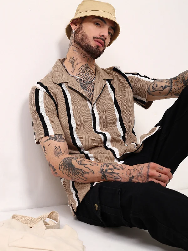Men's Tailored Fit Checkered Casual Shirts in Multicolor for a Smart - Casual EnsembleMen Beige Striped Cuban Collar Shirt Men's Tailored Fit Checkered Casual Shirts in Multicolor for a Smart - Casual EnsembleMen Beige Striped Cuban Collar Shirt