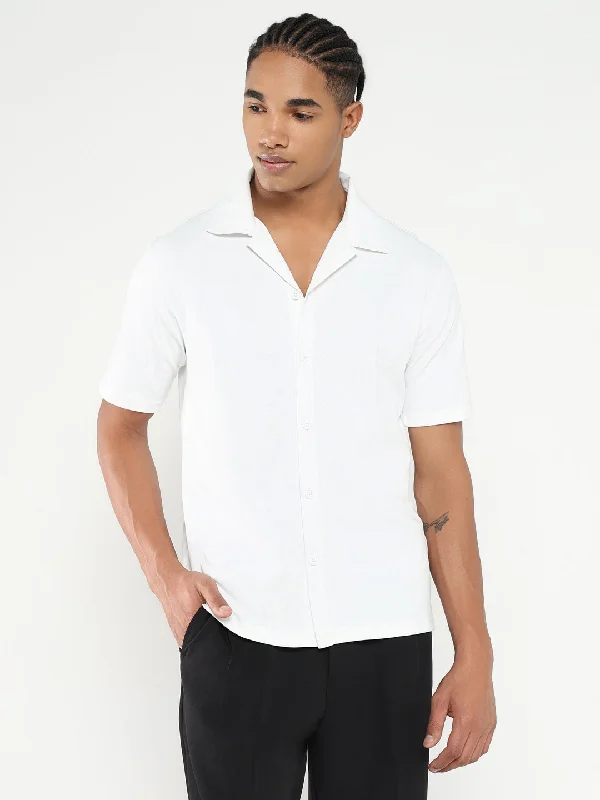 Men's Sustainable Recycled Material Casual Shirts for Eco - Conscious ConsumersMen White Cuban Collar Solid Shirt Men's Sustainable Recycled Material Casual Shirts for Eco - Conscious ConsumersMen White Cuban Collar Solid Shirt