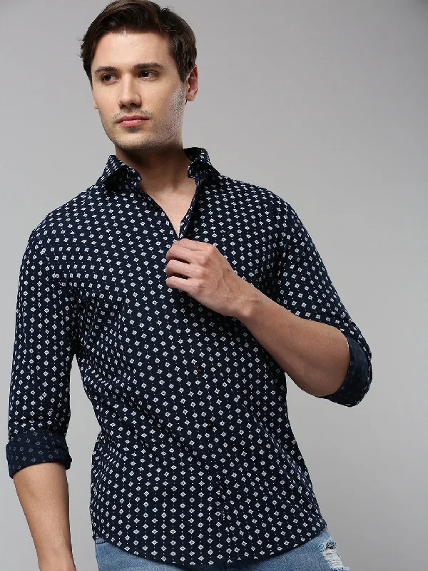 Men's Organic Cotton Casual Shirts with a Soft Handfeel for Everyday ComfortMen Navy Printed Casual Shirt Men's Organic Cotton Casual Shirts with a Soft Handfeel for Everyday ComfortMen Navy Printed Casual Shirt