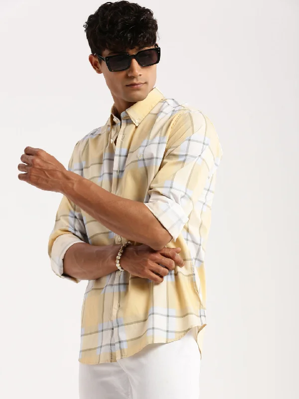 Men's Distressed Denim Casual Shirts with Frayed Edges for a Trendy and Rugged LookMen Yellow Spread Collar Windowpane Checks Shirt Men's Distressed Denim Casual Shirts with Frayed Edges for a Trendy and Rugged LookMen Yellow Spread Collar Windowpane Checks Shirt