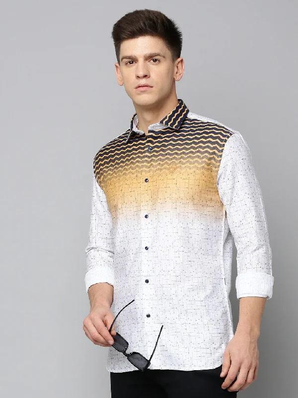 Men's Distressed Denim Casual Shirts with Frayed Edges for a Trendy and Rugged LookMen White Printed Casual Shirt Men's Distressed Denim Casual Shirts with Frayed Edges for a Trendy and Rugged LookMen White Printed Casual Shirt