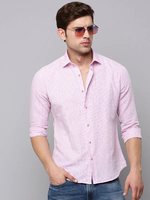 Men's Embroidered Detail Casual Shirts in Beige for a Touch of EleganceMen Pink Striped Casual Shirt Men's Embroidered Detail Casual Shirts in Beige for a Touch of EleganceMen Pink Striped Casual Shirt