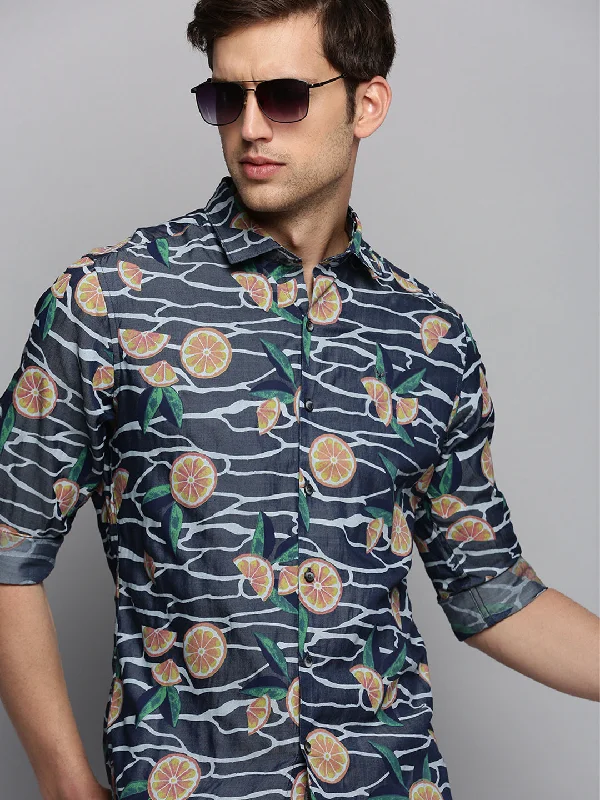 Men's Graphic - Printed Casual Shirts with Pop - Culture References for a Fun and Stylish LookMen Navy Printed Casual Shirt Men's Graphic - Printed Casual Shirts with Pop - Culture References for a Fun and Stylish LookMen Navy Printed Casual Shirt