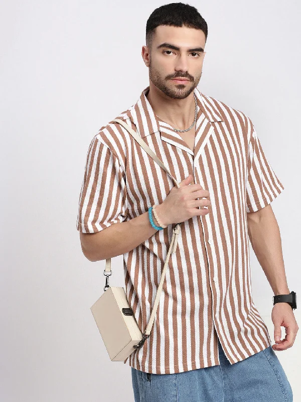 Men's Tailored Fit Checkered Casual Shirts in Multicolor for a Smart - Casual EnsembleMen Brown Cuban Collar Striped Shirt Men's Tailored Fit Checkered Casual Shirts in Multicolor for a Smart - Casual EnsembleMen Brown Cuban Collar Striped Shirt