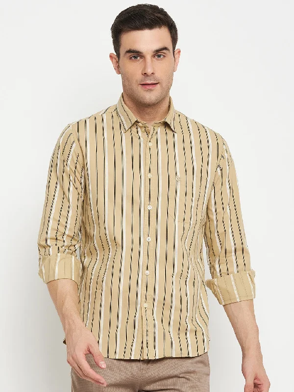 Men's Shearling - Lined Collar Casual Shirts in Brown for a Rustic and Warm AppealMen's Khaki Casual Narrow Stripe Full Sleeve Shirt Men's Shearling - Lined Collar Casual Shirts in Brown for a Rustic and Warm AppealMen's Khaki Casual Narrow Stripe Full Sleeve Shirt
