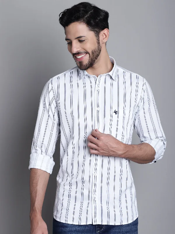 Men's Thermal - Lined Casual Shirts in Black for Added Warmth in Cold WeatherMen's White Casual Stripe Print Full Sleeve Shirt