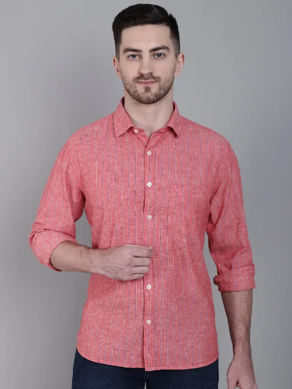 Men's Red Casual Thin Stripe Full Sleeve Shirt