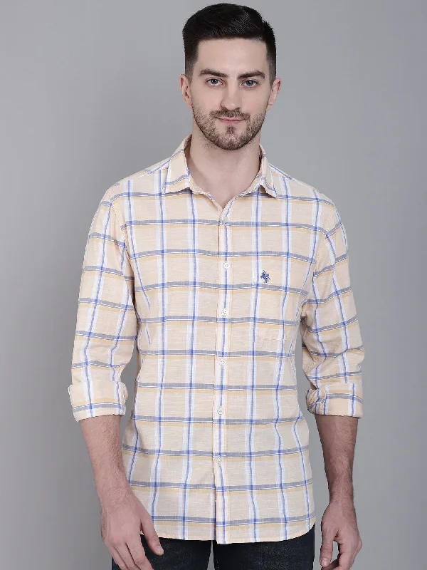 Men's Wrinkle - Resistant Polyester Blend Casual Shirts for Easy Travel and MaintenanceMen's Light Orange Casual Big Checks Full Sleeve Shirt Men's Wrinkle - Resistant Polyester Blend Casual Shirts for Easy Travel and MaintenanceMen's Light Orange Casual Big Checks Full Sleeve Shirt
