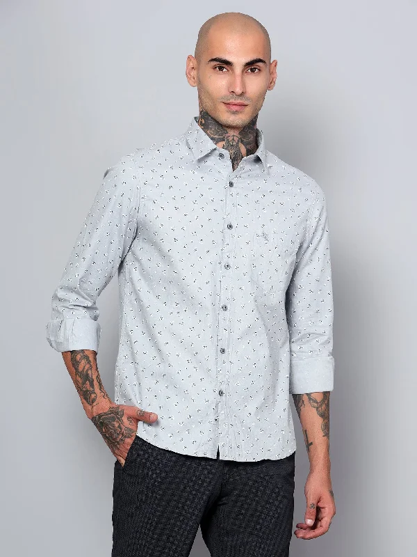 Men's Tailored Fit Checkered Casual Shirts in Multicolor for a Smart - Casual EnsembleMen's Light Grey Casual Floral Ditsy Print Full Sleeve Shirt