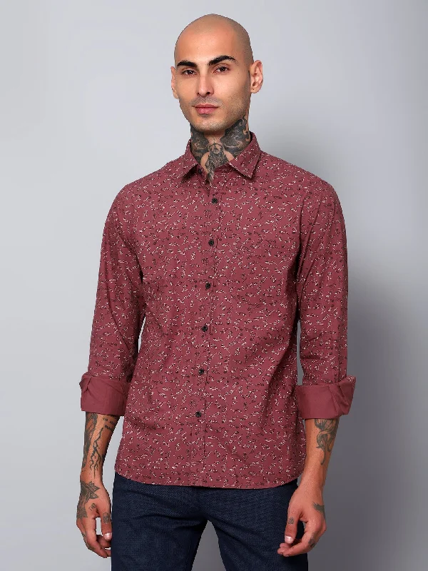 Men's Wrinkle - Resistant Polyester Blend Casual Shirts for Easy Travel and MaintenanceMen's Maroon Casual Floral Print Full Sleeve Shirt