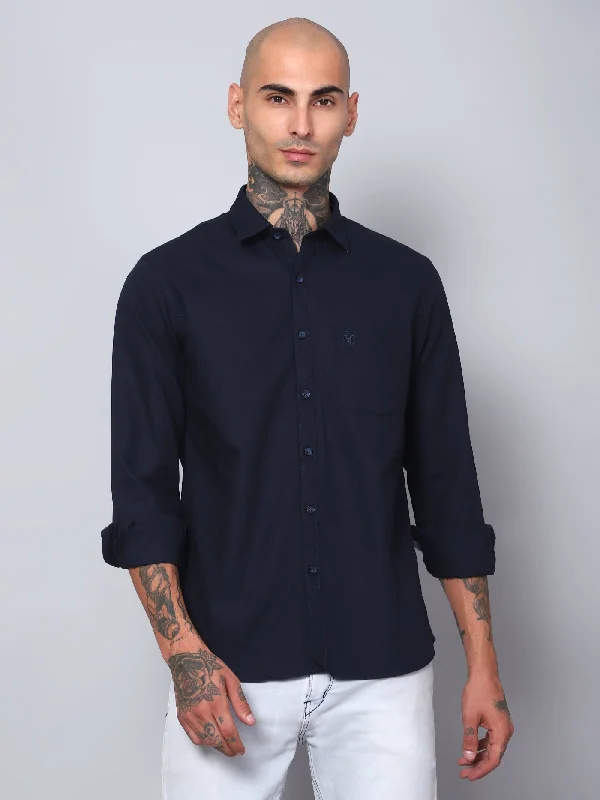 Men's Linen Blend Casual Shirts with Roll - Up Sleeves for a Summer Beach LookMen's Navy Blue Casual Self Textured Full Sleeve Shirt Men's Linen Blend Casual Shirts with Roll - Up Sleeves for a Summer Beach LookMen's Navy Blue Casual Self Textured Full Sleeve Shirt
