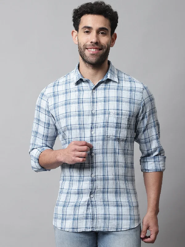 Men's Navy Blue Casual Big Checks Full Sleeve Shirt