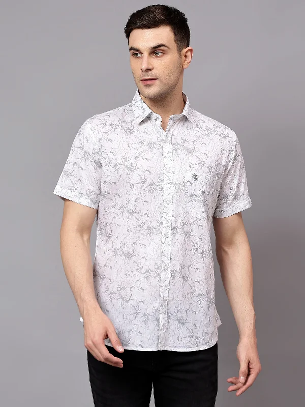 Men's Slim - Fit Printed Floral Casual Shirts in Pastel Colors for a Spring - Inspired VibeMen's Grey Casual Floral Print Half sleeve Shirt Men's Slim - Fit Printed Floral Casual Shirts in Pastel Colors for a Spring - Inspired VibeMen's Grey Casual Floral Print Half sleeve Shirt