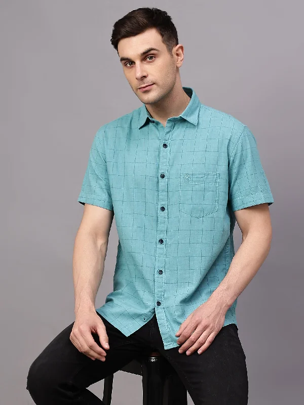 Men's Shearling - Lined Collar Casual Shirts in Brown for a Rustic and Warm AppealMen's Turquoise Casual Small Checks Half sleeve Shirt Men's Shearling - Lined Collar Casual Shirts in Brown for a Rustic and Warm AppealMen's Turquoise Casual Small Checks Half sleeve Shirt