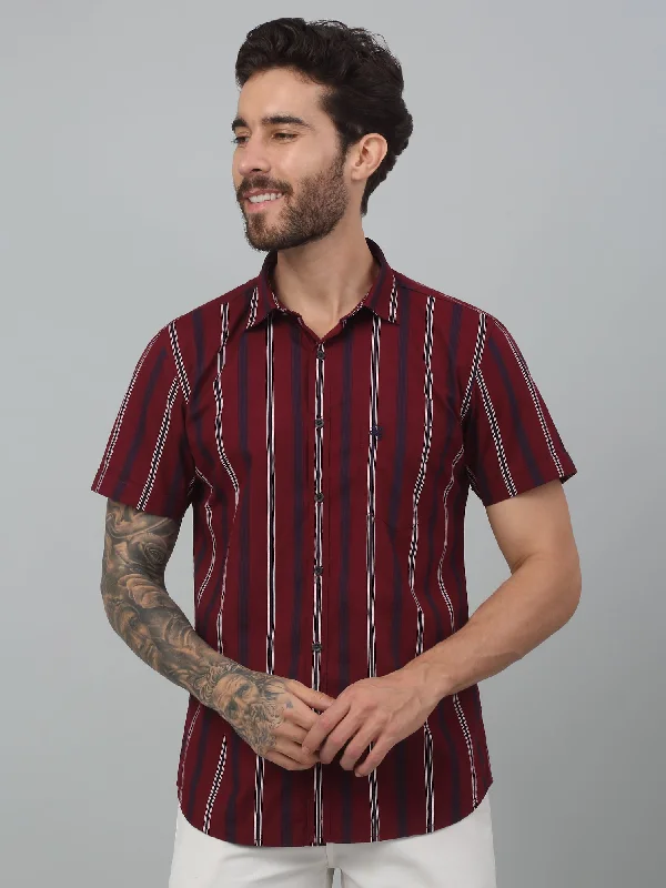 Men's Moisture - Wicking Performance Fabric Casual Shirts for Outdoor ActivitiesMen's Red Casual Broad Stripe Half sleeve Shirt Men's Moisture - Wicking Performance Fabric Casual Shirts for Outdoor ActivitiesMen's Red Casual Broad Stripe Half sleeve Shirt