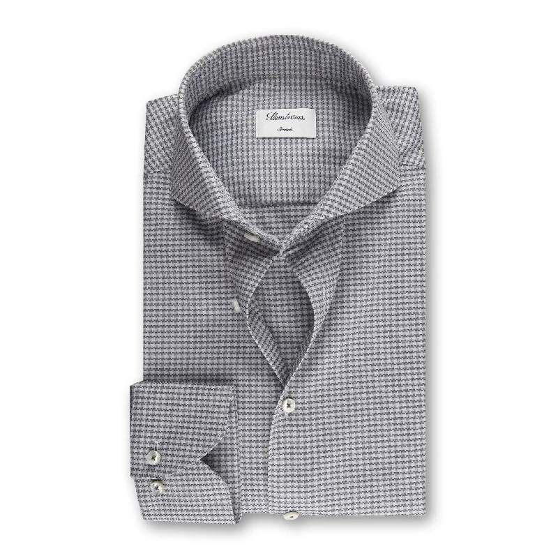 Men's Stretch - Fabric Casual Shirts in Navy Blue for a Comfortable and Flexible FitFitted Body Grey Checked Stretch Shirt 612361 8444 383 Men's Stretch - Fabric Casual Shirts in Navy Blue for a Comfortable and Flexible FitFitted Body Grey Checked Stretch Shirt 612361 8444 383