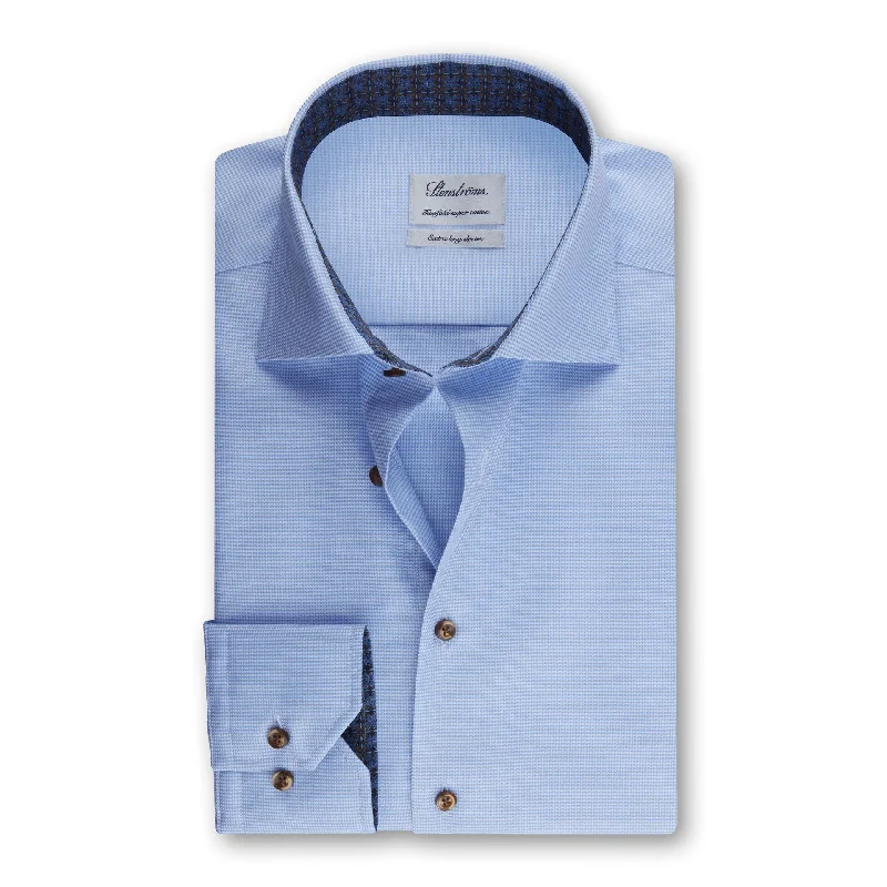 Men's Graphic - Printed Casual Shirts with Pop - Culture References for a Fun and Stylish LookFitted Body Long Sleeve blue textured Shirt w Trim 684751 1982 110 Men's Graphic - Printed Casual Shirts with Pop - Culture References for a Fun and Stylish LookFitted Body Long Sleeve blue textured Shirt w Trim 684751 1982 110