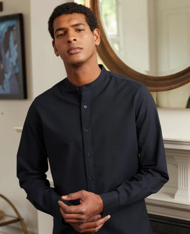 Men's Two - Tone Contrast Panel Casual Shirts in White and Navy for a Stylish and Eye - Catching DesignNavy Slim Fit Grandad Collar Shirt Men's Two - Tone Contrast Panel Casual Shirts in White and Navy for a Stylish and Eye - Catching DesignNavy Slim Fit Grandad Collar Shirt