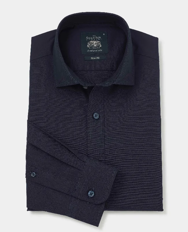 Plus Size Men's Striped Chambray Casual Shirts with a Spread Collar for a Preppy AppearanceNavy Twill Slim Fit Smart Casual Shirt - Single Cuff Plus Size Men's Striped Chambray Casual Shirts with a Spread Collar for a Preppy AppearanceNavy Twill Slim Fit Smart Casual Shirt - Single Cuff