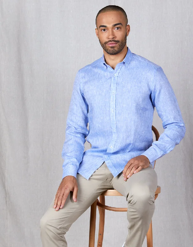 Men's Shearling - Lined Collar Casual Shirts in Brown for a Rustic and Warm AppealOhope Blue Linen Shirt Men's Shearling - Lined Collar Casual Shirts in Brown for a Rustic and Warm AppealOhope Blue Linen Shirt