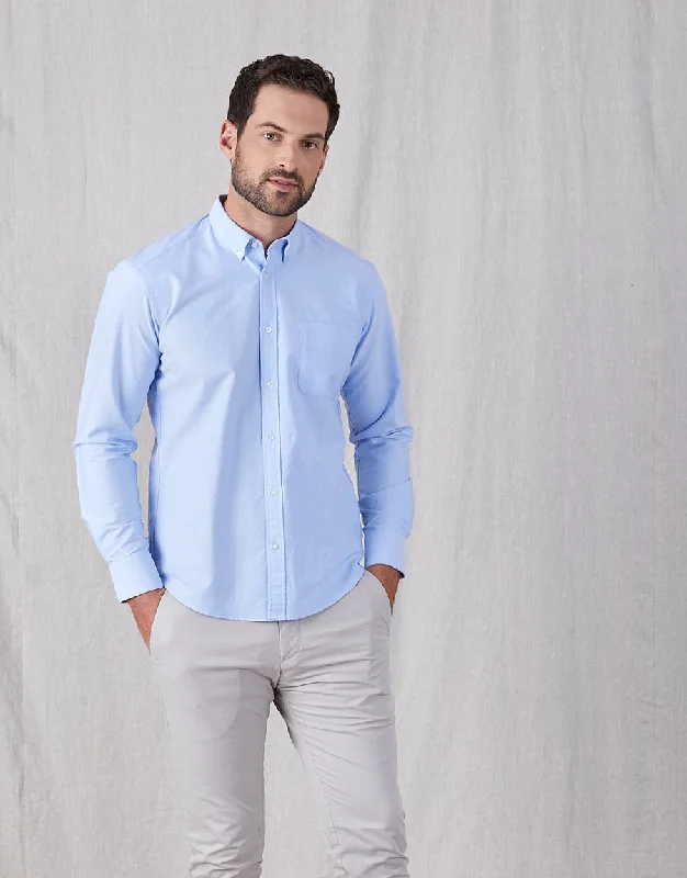 Men's Wrinkle - Resistant Polyester Blend Casual Shirts for Easy Travel and MaintenanceOhope Light Blue Oxford Shirt