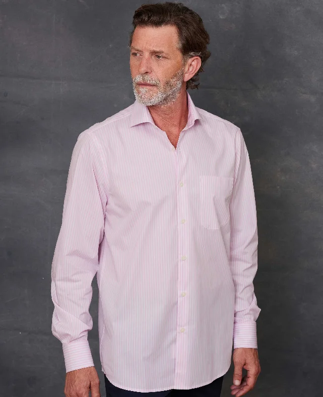Men's Two - Tone Contrast Panel Casual Shirts in White and Navy for a Stylish and Eye - Catching DesignPink Cotton Bengal Stripe Classic Fit Smart-Casual Shirt - Single Cuff