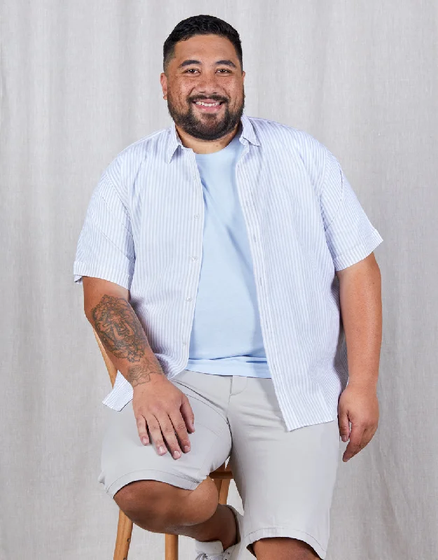 Men's Long - Line Oversized Casual Shirts in Dark Gray for a Relaxed and Modern LookRaglan Light Grey Stripe Short Sleeve Shirt Men's Long - Line Oversized Casual Shirts in Dark Gray for a Relaxed and Modern LookRaglan Light Grey Stripe Short Sleeve Shirt