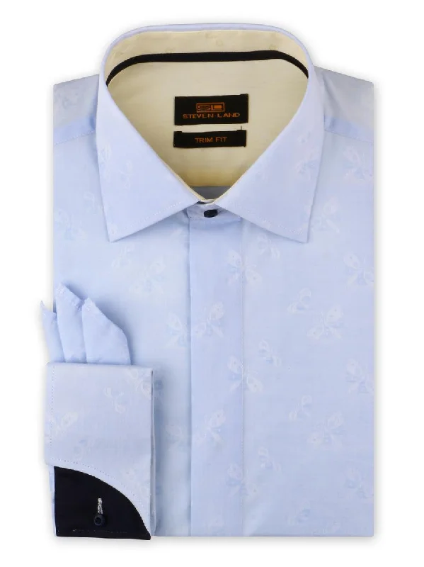 Steven Land | Dress Shirt | TA1908 | Trim Fit | Spread Collar | Shaped Convertible Cuff | Blue