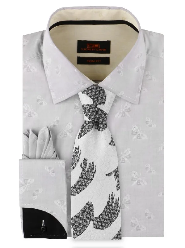 Steven Land | Dress Shirt | TA1908 | Trim Fit | Spread Collar | Shaped Convertible Cuff | Silver