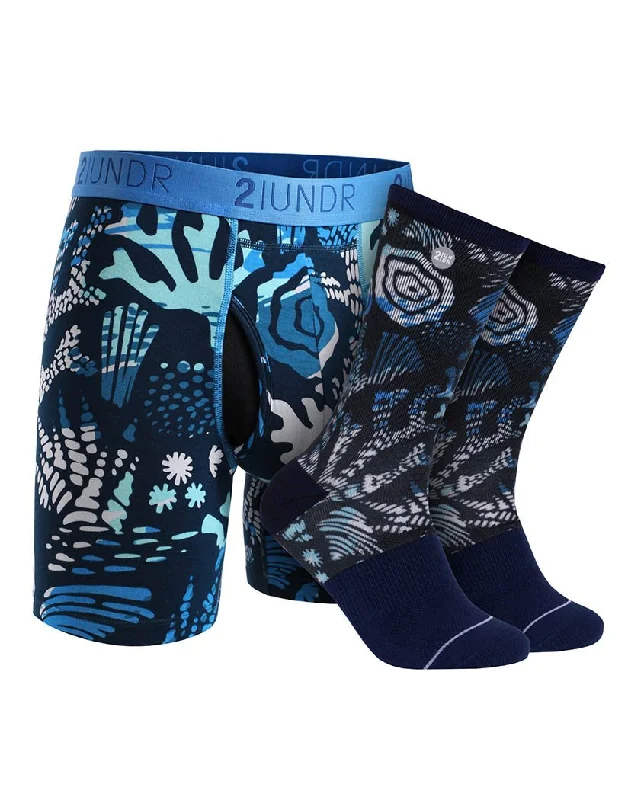 Men's boxer briefs with a high - quality elastic2UNDR Swing Shift Boxer Brief Sock Pack Coral Reefer 2U01BS Men's boxer briefs with a high - quality elastic2UNDR Swing Shift Boxer Brief Sock Pack Coral Reefer 2U01BS