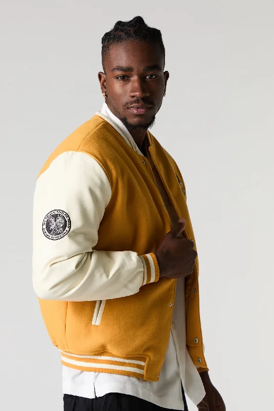 Lightweight men jackets made from recycled nylon for eco - friendly travelRodeo Embroidered Fleece Varsity Jacket Lightweight men jackets made from recycled nylon for eco - friendly travelRodeo Embroidered Fleece Varsity Jacket