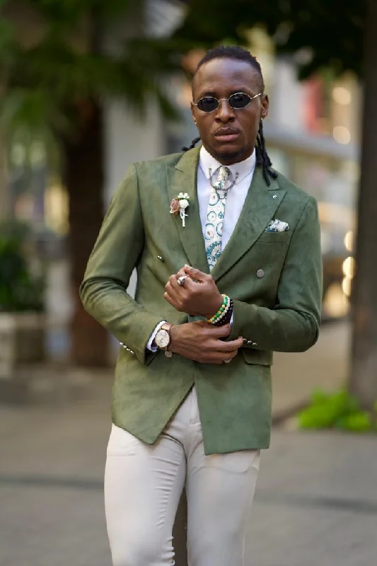 Avion Khaki e Slim Fit Peak Lapel Blazer