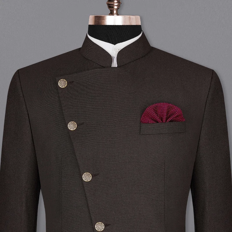 Tall Men's Black Leather Blazer with Zipper Details for a Modern and Edgy LookBaltic Sea Brown Cross Placket Bandhgala Blazer Tall Men's Black Leather Blazer with Zipper Details for a Modern and Edgy LookBaltic Sea Brown Cross Placket Bandhgala Blazer