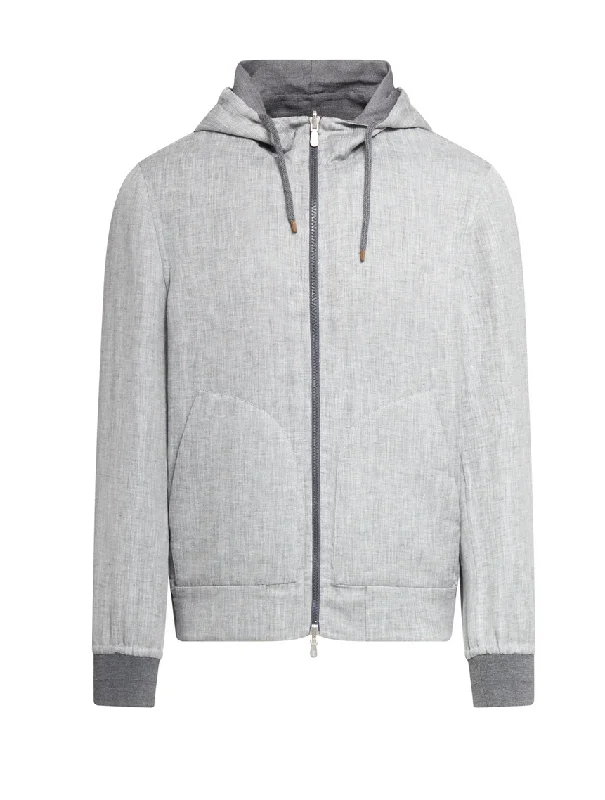 Fleece - lined men jackets for cold - weather commutingBrunello Cucinelli Men's Zip Up Linen Wool & Silk Hooded Jacket In Grey Fleece - lined men jackets for cold - weather commutingBrunello Cucinelli Men's Zip Up Linen Wool & Silk Hooded Jacket In Grey
