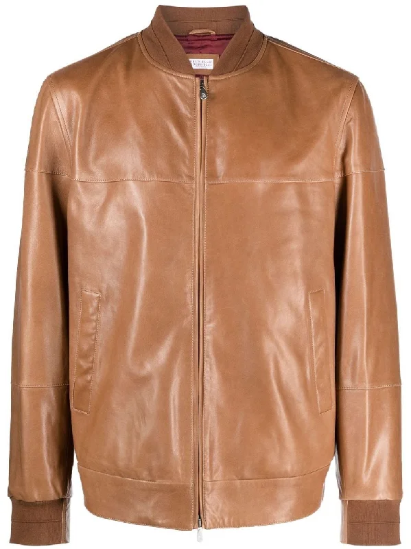 Checkered men jackets in a plaid pattern for a preppy appearanceBrunello Cucinelli Zipped Men's Leather Bomber Jacket Brown Checkered men jackets in a plaid pattern for a preppy appearanceBrunello Cucinelli Zipped Men's Leather Bomber Jacket Brown
