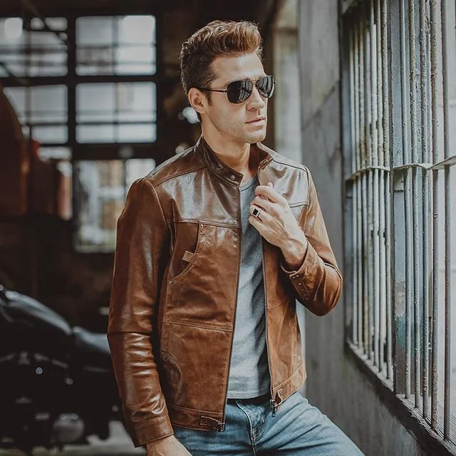 Windbreaker men jackets with UV protection for outdoor activitiesCasual Men's Genuine Pigskin Leather Zipper Motorcycle Bomber Jackets Windbreaker men jackets with UV protection for outdoor activitiesCasual Men's Genuine Pigskin Leather Zipper Motorcycle Bomber Jackets
