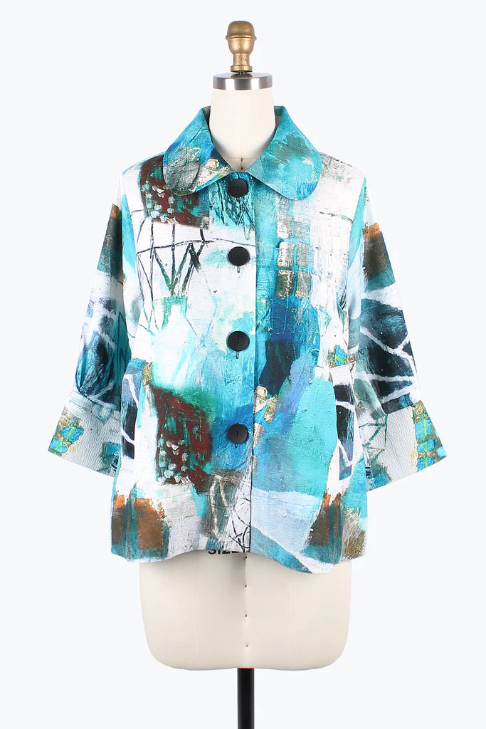 DameeOil Painting Wide Bal Collar Jacket 4877-TURQ