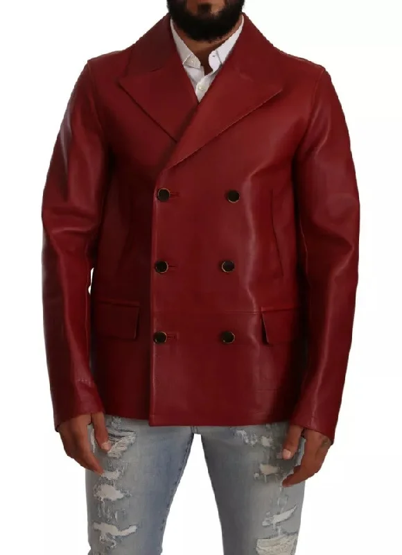 Performance - driven men jackets with breathable fabric for sportsDolce & Gabbana  Double Breasted Leather Coat Men's Jacket (Pre-Owned)