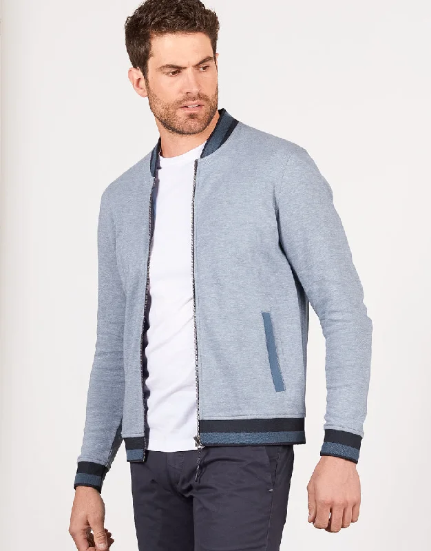 Men's Linen - Cotton Blend Blazer in Tan with Roll - Up Sleeves for a Laid - Back Summer LookDomino Blue & White Knit Bomber Men's Linen - Cotton Blend Blazer in Tan with Roll - Up Sleeves for a Laid - Back Summer LookDomino Blue & White Knit Bomber