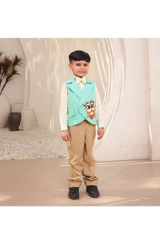 Men's Lightweight Linen - Blend Blazer in Beige for a Casual and Comfortable Summer EnsembleGreen Owl Motifs Waist Coat With Shirt And Pant Set Men's Lightweight Linen - Blend Blazer in Beige for a Casual and Comfortable Summer EnsembleGreen Owl Motifs Waist Coat With Shirt And Pant Set
