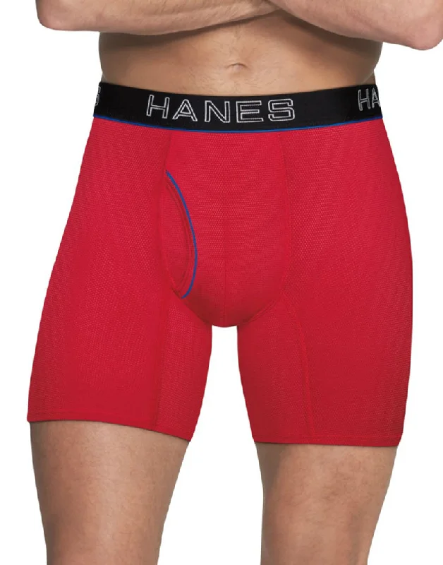 Men's boxer briefs with a stretch - knit fabricHanes Men Ultimate™ Comfort Flex Fit® Ultra Lightweight Breathable Mesh Boxer Briefs Assorted Colors 4-Pack UWBBA4 Men's boxer briefs with a stretch - knit fabricHanes Men Ultimate™ Comfort Flex Fit® Ultra Lightweight Breathable Mesh Boxer Briefs Assorted Colors 4-Pack UWBBA4