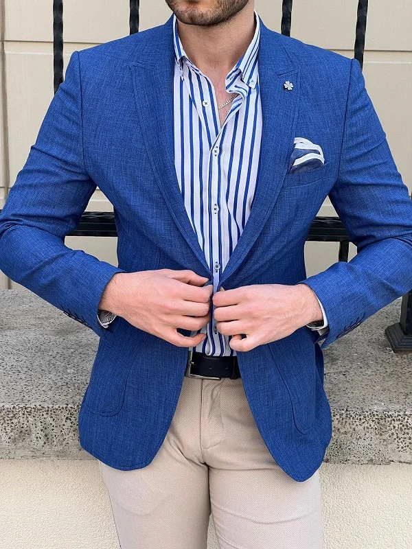 Plus Size Men's Herringbone Patterned Blazer in Grey for a Timeless and Sophisticated AppearanceHazel Royal Blue Slim Fit Peak Lapel Crosshatch Linen Blazer Plus Size Men's Herringbone Patterned Blazer in Grey for a Timeless and Sophisticated AppearanceHazel Royal Blue Slim Fit Peak Lapel Crosshatch Linen Blazer