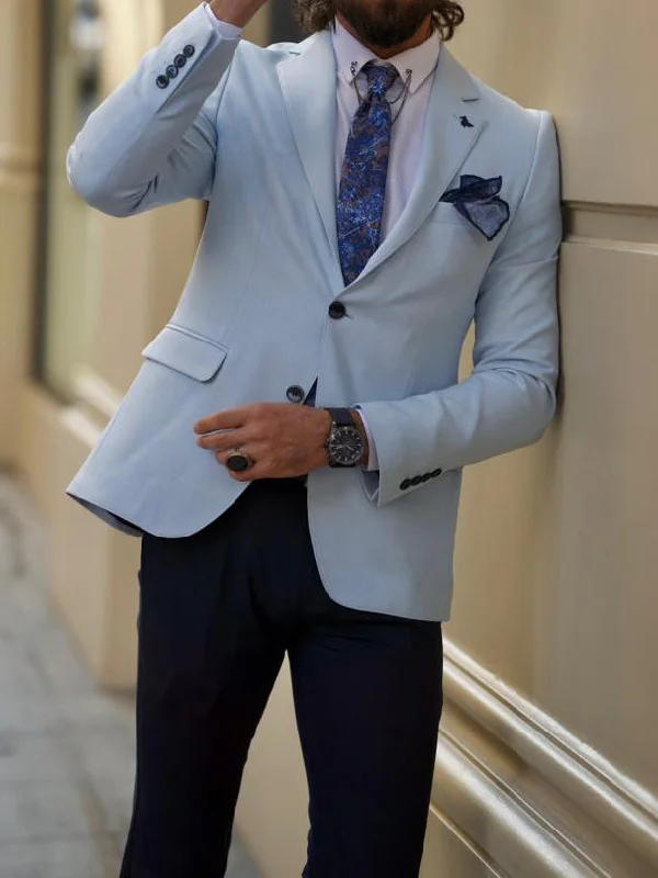 Men's Metallic - Trimmed Blazer in Silver for a Glamorous and Eye - Catching Party AttireLawson Sky Blue Slim Fit Blazer