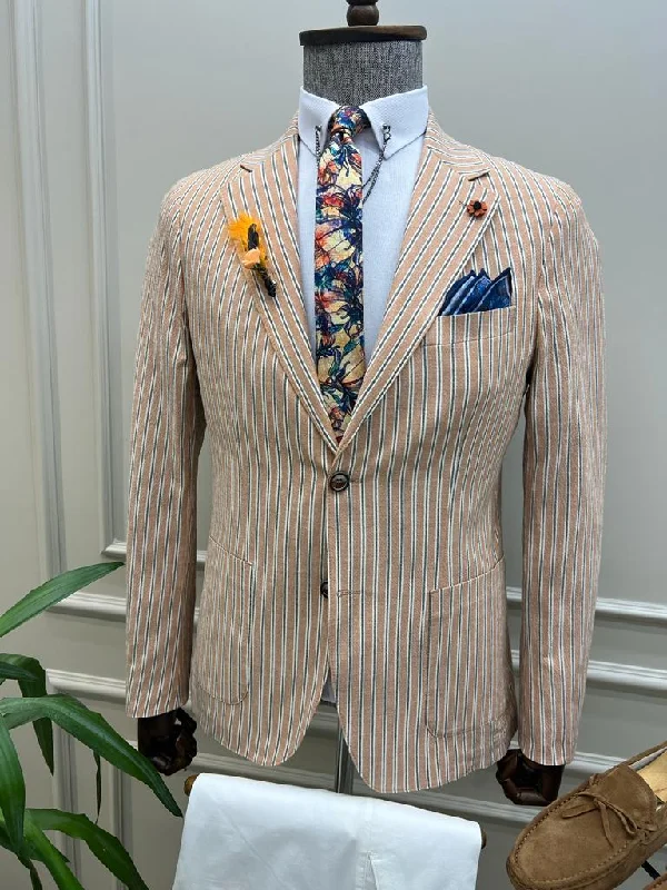 Plus Size Men's Charcoal Grey Linen Blazer with Notch Lapel for a Summer - Ready StyleLawton Camel Slim Fit Striped Cotton Blazer Plus Size Men's Charcoal Grey Linen Blazer with Notch Lapel for a Summer - Ready StyleLawton Camel Slim Fit Striped Cotton Blazer