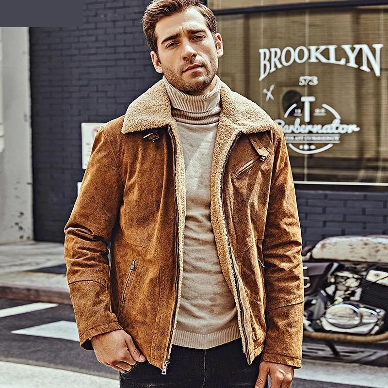 Men jackets with a hidden interior pocket for secure storageMen's Genuine Pigskin Leather with Faux Shearling Motorcycle Jacket Bomber Men jackets with a hidden interior pocket for secure storageMen's Genuine Pigskin Leather with Faux Shearling Motorcycle Jacket Bomber