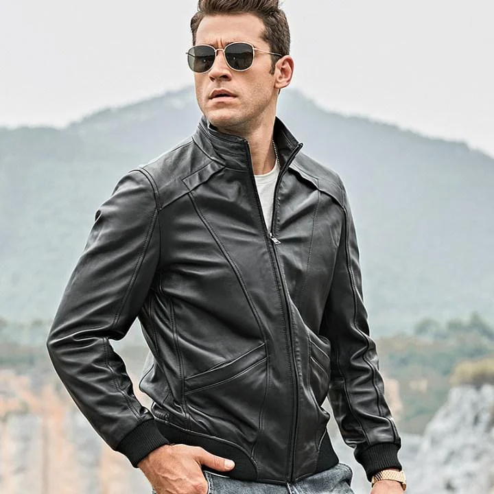 Men jackets with a zip - off sleeves to convert to a vestMen's Real Lambskin Leather Motorcycle Jacket with Standing Collar Men jackets with a zip - off sleeves to convert to a vestMen's Real Lambskin Leather Motorcycle Jacket with Standing Collar