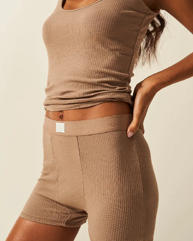 Men's compression boxer briefs for muscle support​Ribbed Boxer - Taupe