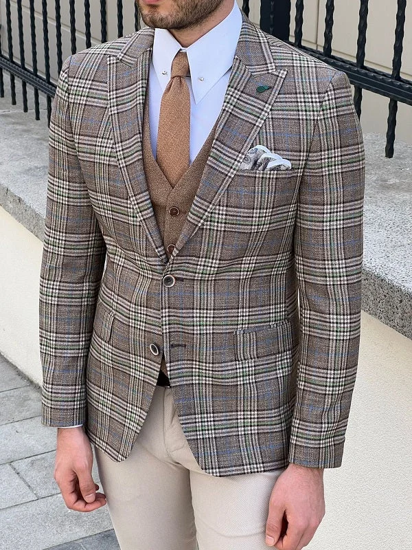Men's Double - Breasted Velvet Blazer in Burgundy for a Sophisticated Evening OutfitRockford Beige Slim Fit Peak Lapel Plaid Check Wool Blazer Men's Double - Breasted Velvet Blazer in Burgundy for a Sophisticated Evening OutfitRockford Beige Slim Fit Peak Lapel Plaid Check Wool Blazer
