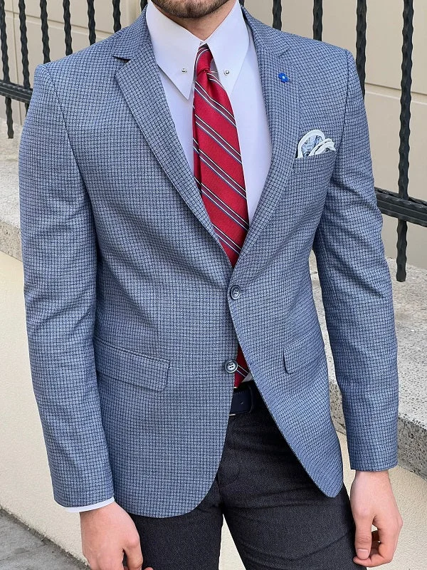Men's Linen - Cotton Blend Blazer in Tan with Roll - Up Sleeves for a Laid - Back Summer LookRockford Blue Slim Fit Peak Lapel Crosshatch Check Linen Blazer Men's Linen - Cotton Blend Blazer in Tan with Roll - Up Sleeves for a Laid - Back Summer LookRockford Blue Slim Fit Peak Lapel Crosshatch Check Linen Blazer