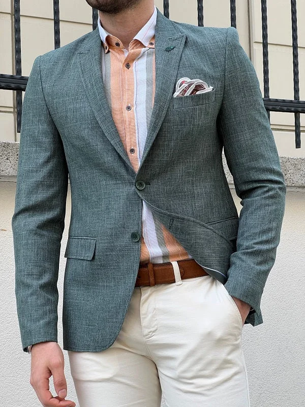 Plus Size Men's Floral Print Blazer in Pink and Purple for a Bold and Fashion - Forward StatementRockford Green Slim Fit Peak Lapel Crosshatch Linen Blazer Plus Size Men's Floral Print Blazer in Pink and Purple for a Bold and Fashion - Forward StatementRockford Green Slim Fit Peak Lapel Crosshatch Linen Blazer